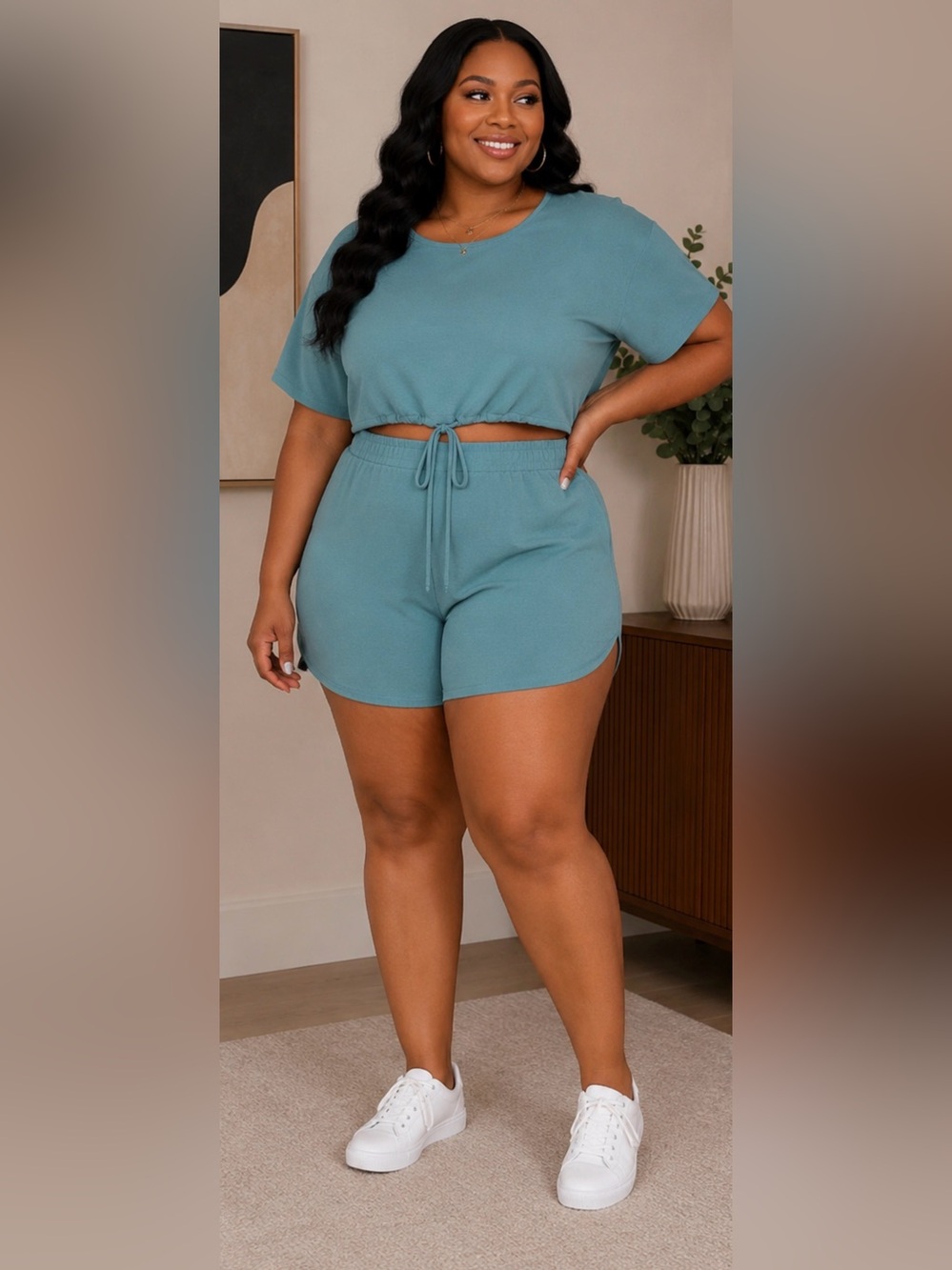 SHEIN Teal Cropped Top and Skort Set